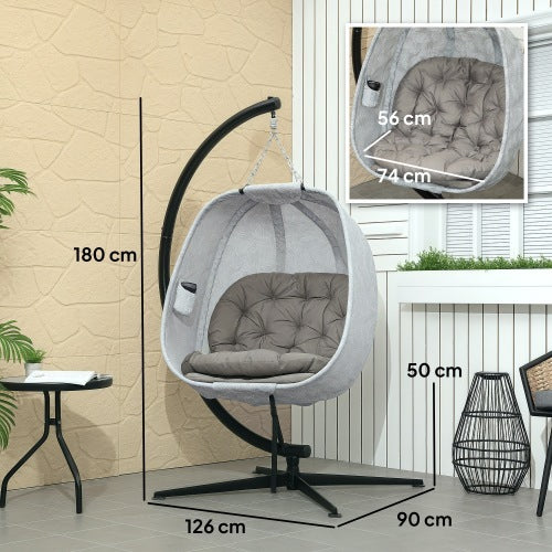 UK Local Outsunny Hanging Egg Chair Outdoor Indoor Garden Swing Chair With Folding Basket, Garden Hanging Chair With Stand, Thickened Cushion, Cup Holder For Patio, Balcony