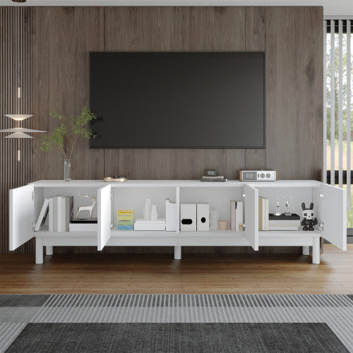 UK Local TV Cabinet With Curved, Wave-Shaped Doors, Shelves, And TV Stand With Stabilizing Legs