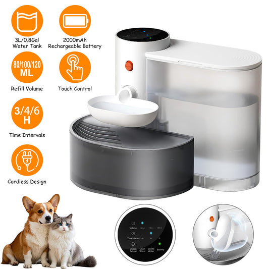 US Local 1Pc Smart Pet Water Fountain Automatic Cat Water Dispenser 3L Cordless Rechargeable Dog Water Fountain Self-Refill With 3 Adjustable Volume 3 Time Intervals Touch Control