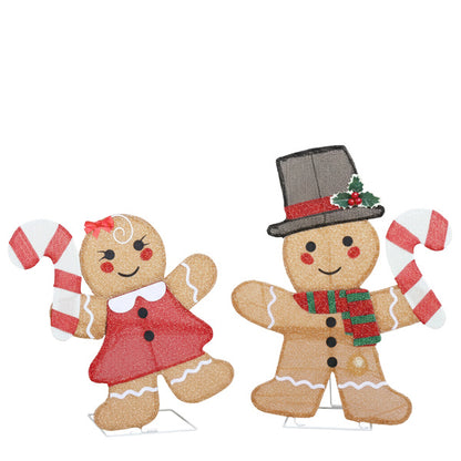 US Local Set Of 2 Lighted Gingerbread Man And Candy Cane Christmas Decorations, Pre-lit 2D Holiday Decor With 80 Warm White LED Lights For Xmas Outdoor Indoor Decor Lighted Holiday Displays