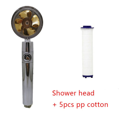 US Local Shower Head Water Saving Flow 360 Degrees Rotating With Small Fan ABS Rain High Pressure Spray Nozzle Bathroom Accessories