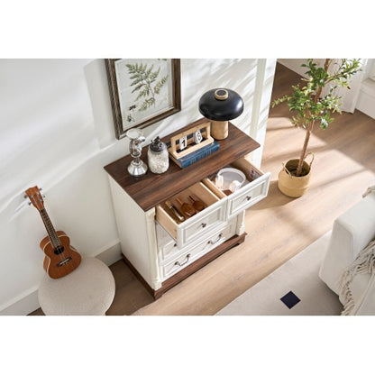 US Local Farmhouse Style 5 Drawer Dresser Chest With Base Wooden Rustic Chest Of Drawers, Storage Dresser Organizer For Bedroom, Living Room, Beautiful Sturdy And Durable