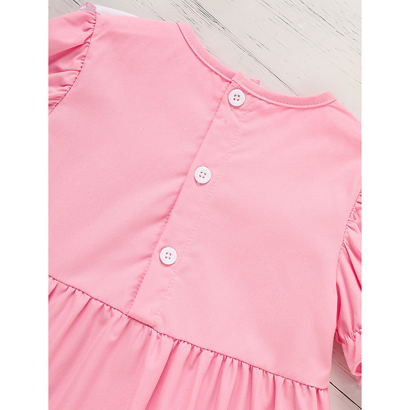 US Local Toddler Baby Girl Spring Tulip Smocked Short Sleeve Dress With Lovely Tulip Embroidery Princess Dresses