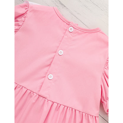 US Local Toddler Baby Girl Spring Tulip Smocked Short Sleeve Dress With Lovely Tulip Embroidery Princess Dresses