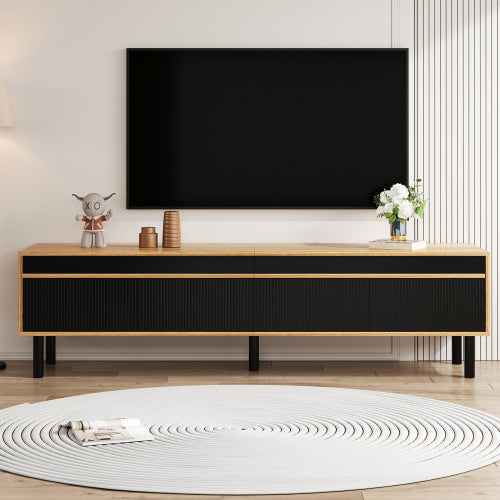 UK Local TV Cabinet, TV Table, TV Panel, Low Cabinet With Four Doors. Fine Texture. Black And Wood Color.