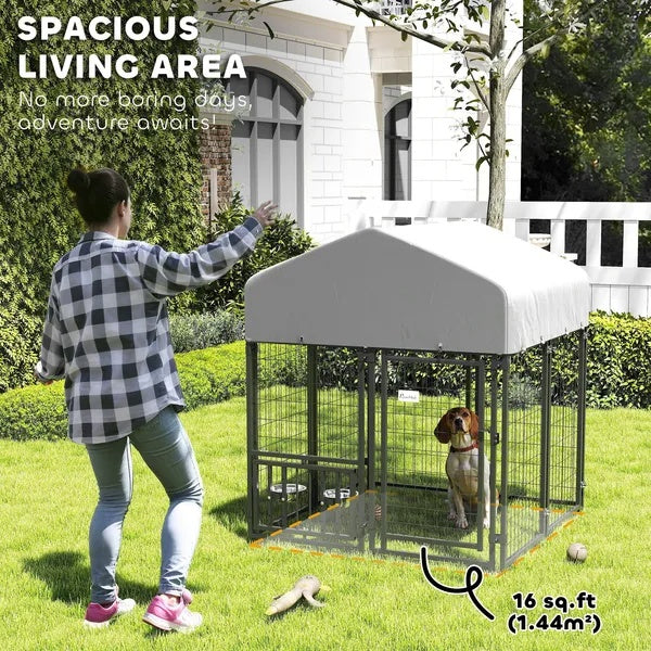 US Local Welded Wire Outdoor Dog Kennel With Rotating & 4 Levels Adjustable Bowls