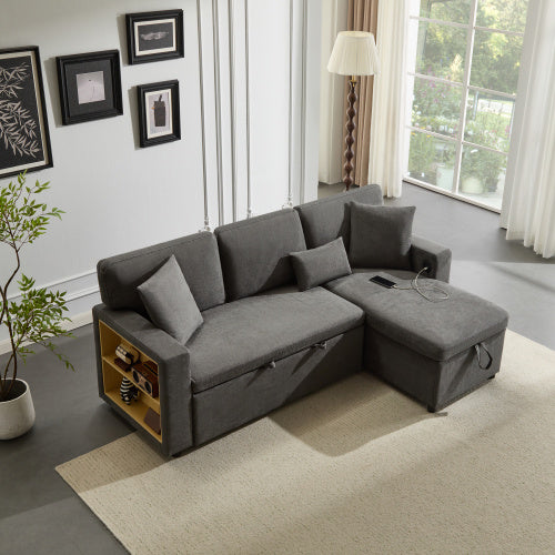 UK Local Corner Sofa Bed Corner Couch L-Shaped Sofa Bed Extendable, Bed Box And Integrated Shelf,
