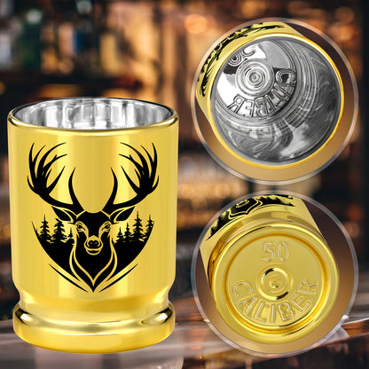US Local 2 pcs  50 Caliber Deer Head Golden Plastic Wine Glasses With Gift Box - Leak Proof, Reusable - Stylish Animal Print Design, Suitable For Whiskey, Tequila, Etc