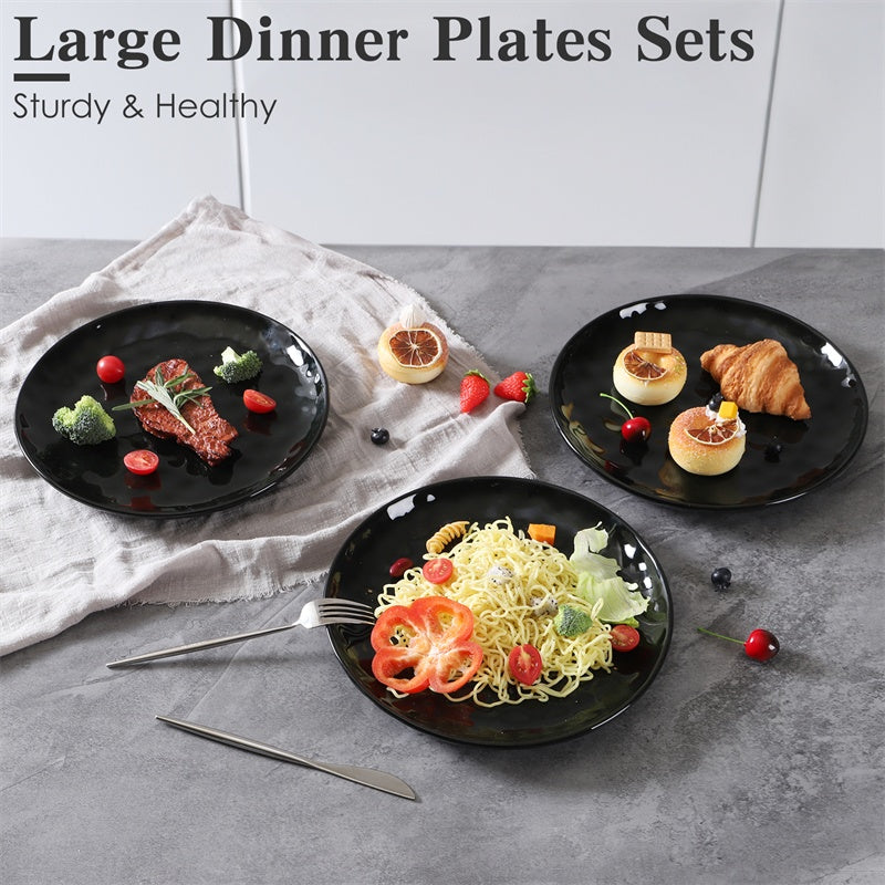 US Local 11 Inch Ceramic Plate Black Noble  Elegant Hammered  6-piece Set  For  Parties Family Dinners