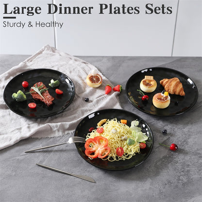 US Local 11 Inch Ceramic Plate Black Noble  Elegant Hammered  6-piece Set  For  Parties Family Dinners