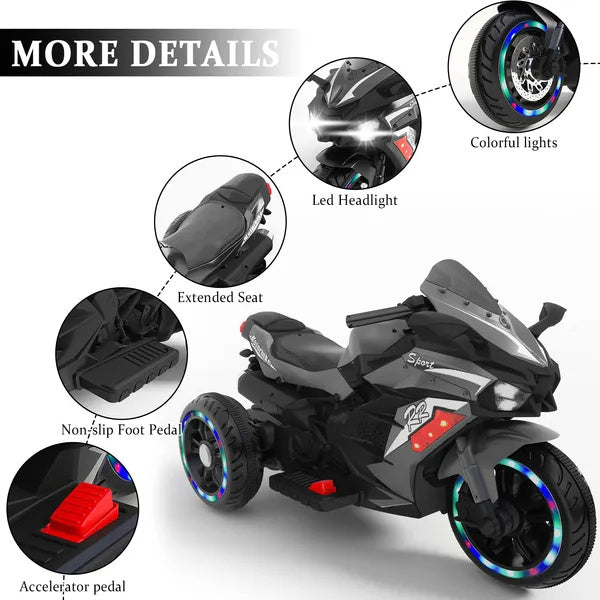 US Local Motorcycle For Kids, 12V Electric Ride On Motorcycle For Brithday Gifts, Kids Motorcycle With LED Lights, Music