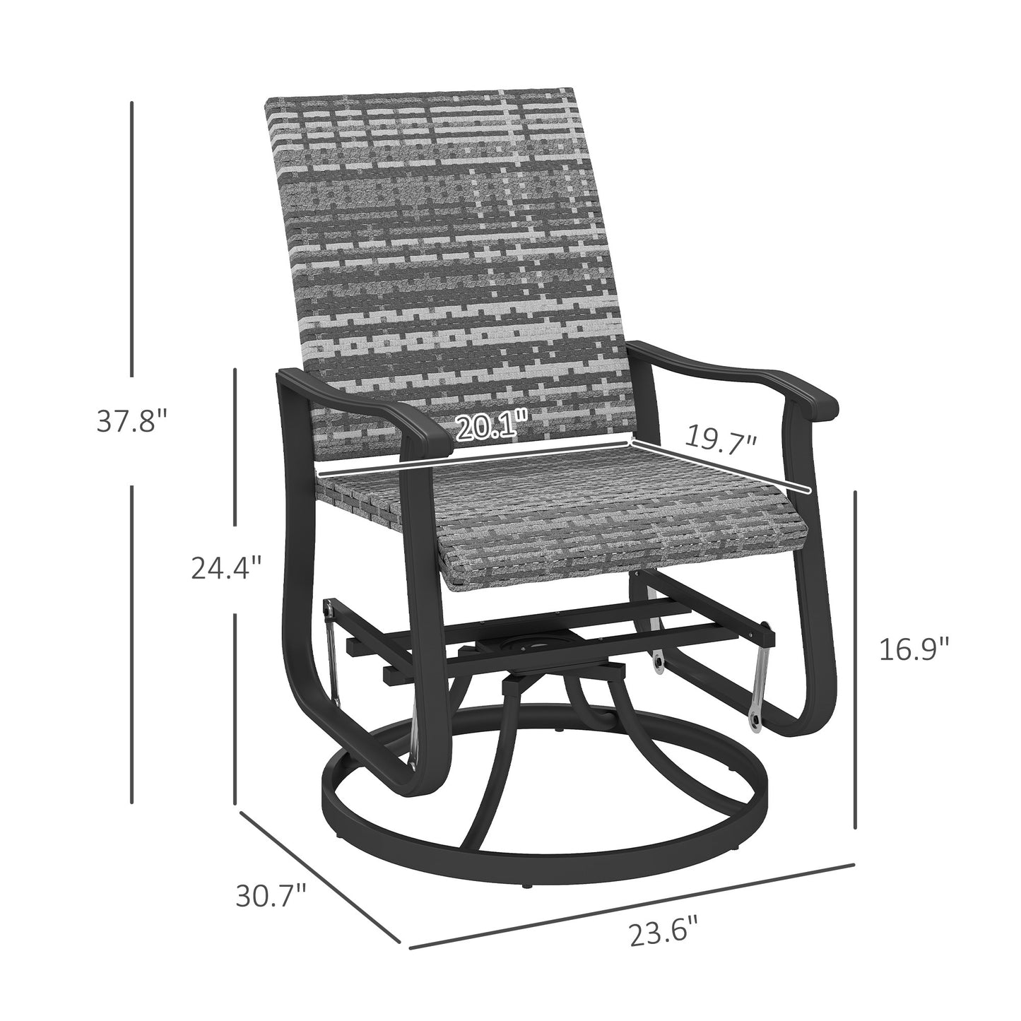Wicker Rattan Swivel Patio Glider Chair Set Of 2, Outdoor Glider Chair With Steel Frame, High Back, Gray