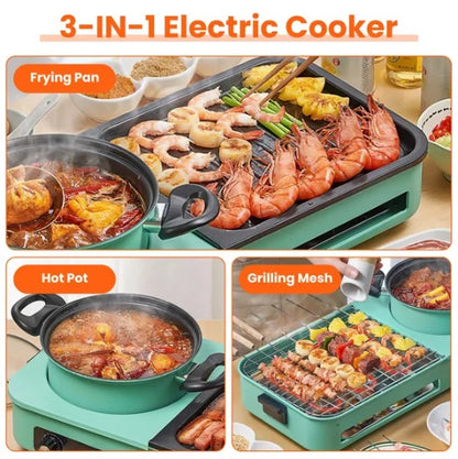 US Local Electric Grill And Hot Pot Combo - 1600W Smokeless Korean BBQ Grill With Dual-Zone Cooking Non-Stick Surface & Adjustable Temp Control For 3-6 People IndoorOutdoor Use