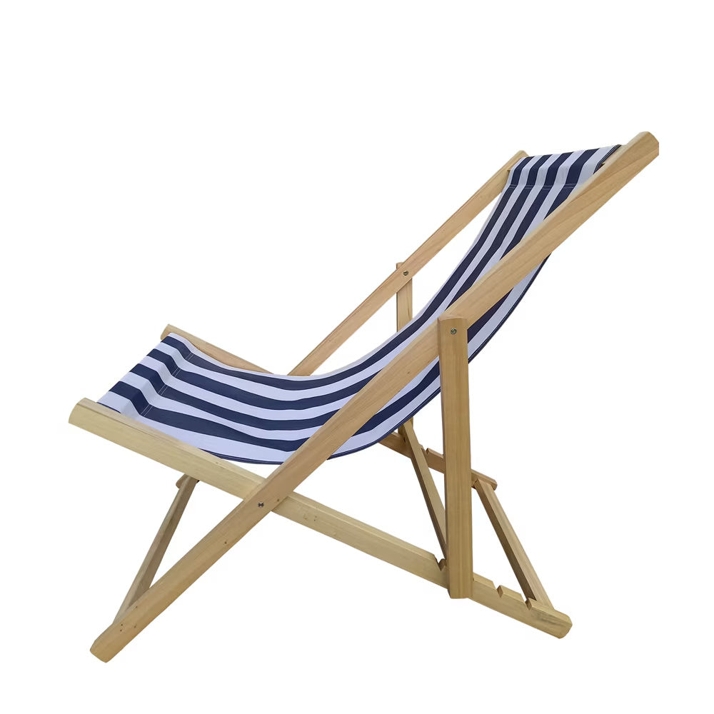 US Local Populus Wood Sling Chair Blue Stripe Broad Blue Stripe Dark Blue Folding Chaise Lounge Chair