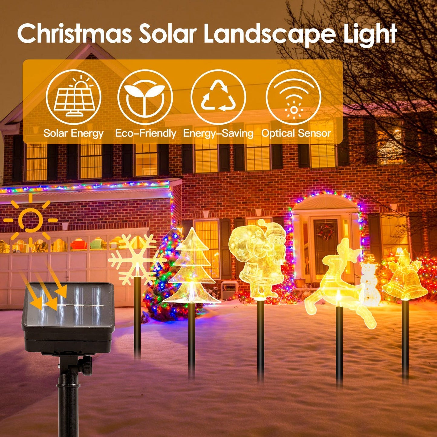 US Local 1 Set Of 5Pcs Mixed Christmas Decoration Light Solar Stake Light Waterproof Reindeer Snowflake Bell Christmas Tree Santa Claus Light Outdoor Landscape Light
