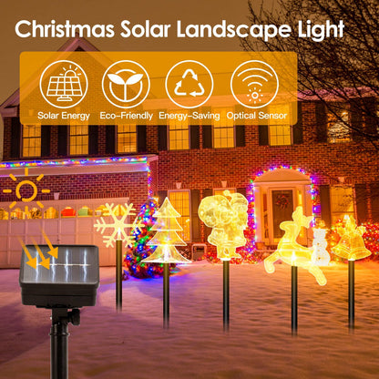 US Local 1 Set Of 5Pcs Mixed Christmas Decoration Light Solar Stake Light Waterproof Reindeer Snowflake Bell Christmas Tree Santa Claus Light Outdoor Landscape Light