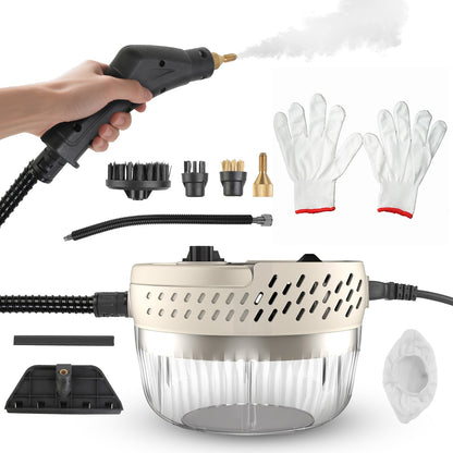 US Local 1Pc 2500W Handheld High Temperature And Pressure Steamer Cleaner With 1400ML Tank 9 Accessories 6 Steam Levels For Dirt Grease Grout Tile Floor Couch Car