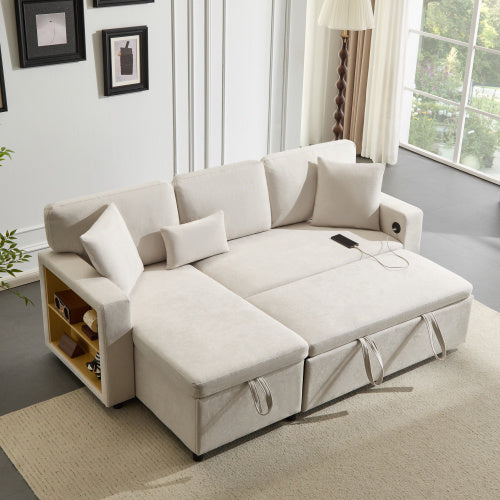 UK Local Corner Sofa Bed Corner Couch L-Shaped Sofa Bed Extendable, Bed Box And Integrated Shelf,