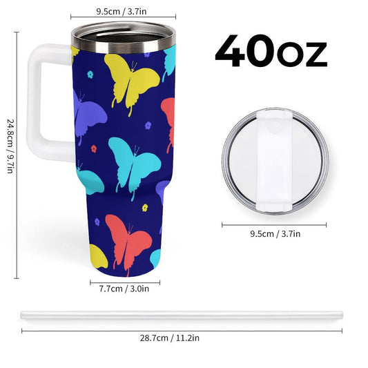PHDT00506 POD US Local Tumbler 40oz Large Capacity Car Cup Butterfly Red Blue Yellow