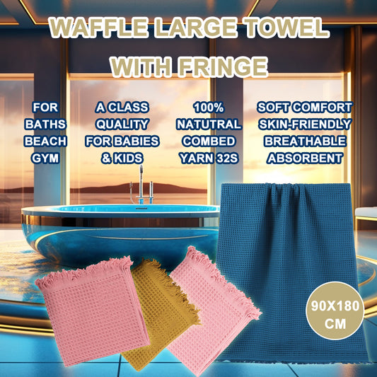 A Class 1/2/6 pcs 6 Color 40s combed cotton waffle bath towel with tassels FT