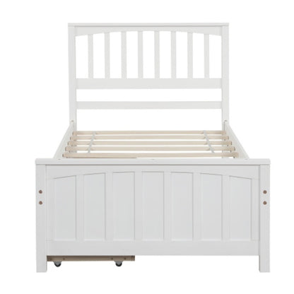 US Local Twin Size Platform Bed With Two Drawers, White