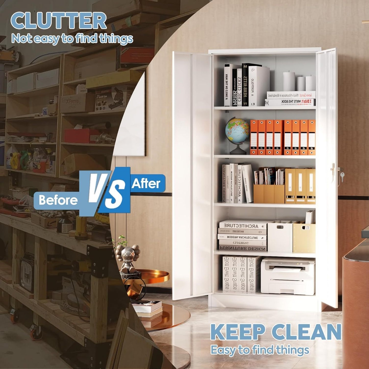 US Local Metal Cabinet,Garage Storage Cabinet With 4 Adjustable Shelves,Locking Tool Cabinets For Garage,Home,Office,Gym,School White