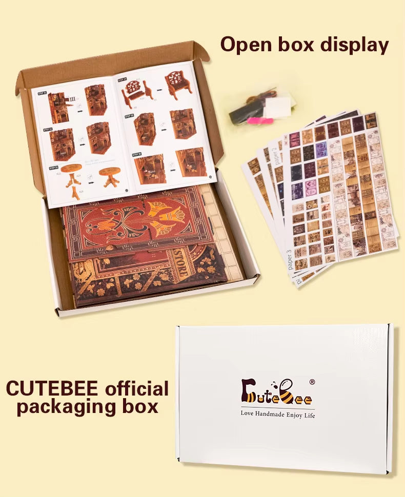 US Local CuteBee Handmade Craft Japanese Theme Sakura Theme Diy Book Nook With Light Night Light Model Dollhouse