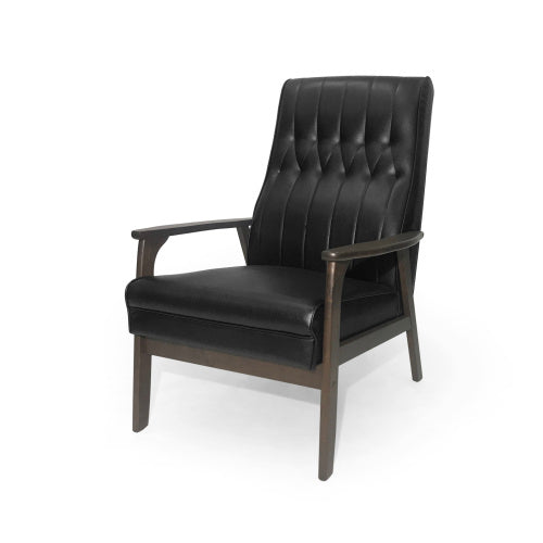US Local Mid Century Modern Upholstered Accent Chair, Matte Black Faux Leather