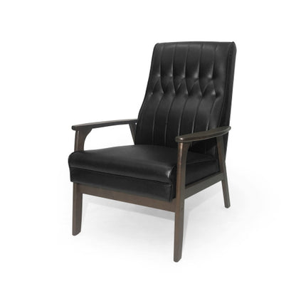 US Local Mid Century Modern Upholstered Accent Chair, Matte Black Faux Leather