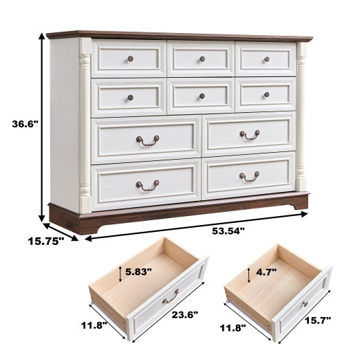 US Local 10 Drawer Dresser Chest For Bedroom With Wooden Base And Riser Trim, Wooden Rustic Rustic Chest Of Drawers, Storage Dresser For Bedroom, Living Room