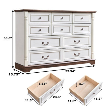US Local 10 Drawer Dresser Chest For Bedroom With Wooden Base And Riser Trim, Wooden Rustic Rustic Chest Of Drawers, Storage Dresser For Bedroom, Living Room