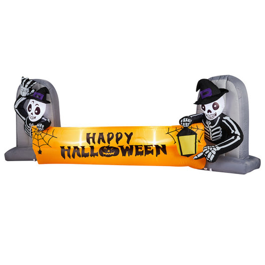 9.6FT Large Halloween Inflatable Decorations Skeleton Tombstone Banner, Outdoor Decorations Blow Up Yard Decor With Built-in LEDs For Halloween Holiday Party Outdoor Garden Yard Lawn Decor