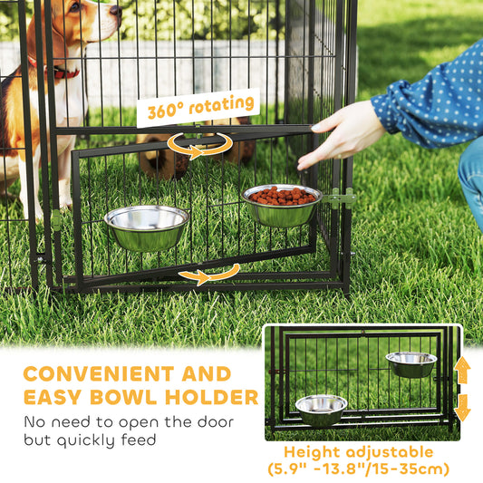 US Local Large Outdoor Dog Kennel With Rotating & Adjustable Height Bowls, Waterproof & UV-Resistant Canopy, 11.3 X 4.7 X 5.1