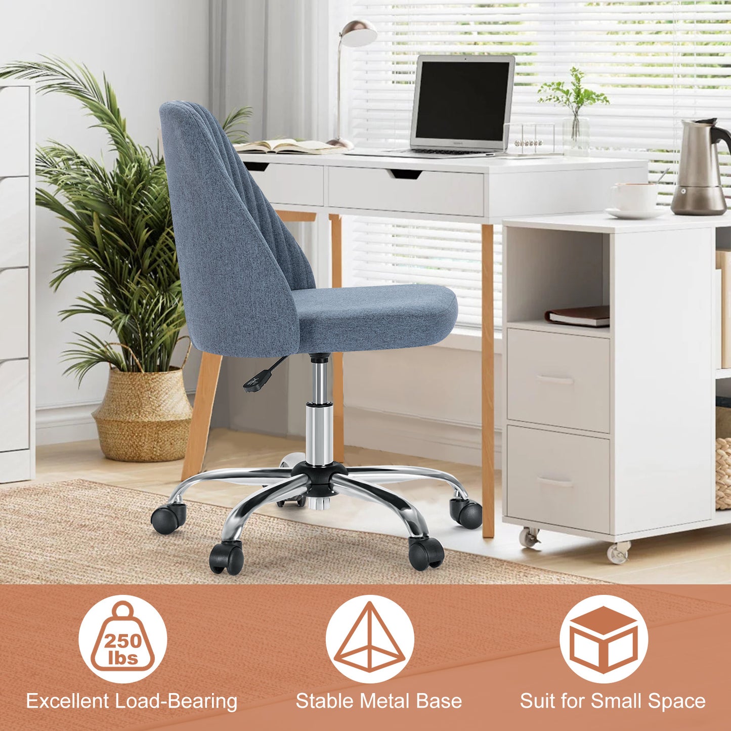 US Local Modern Fabric Armless Adjustable Swivel Office Desk Chairs With Wheels
