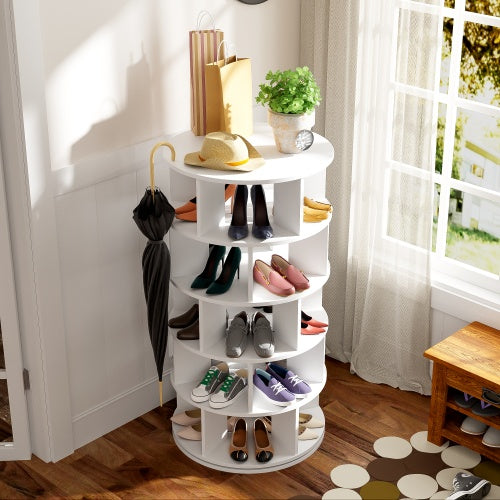 UK Local Shoe Rack, Rotatable Angle, White Round, 5 Tiers, Height 115 Cm, Width 60 Cm