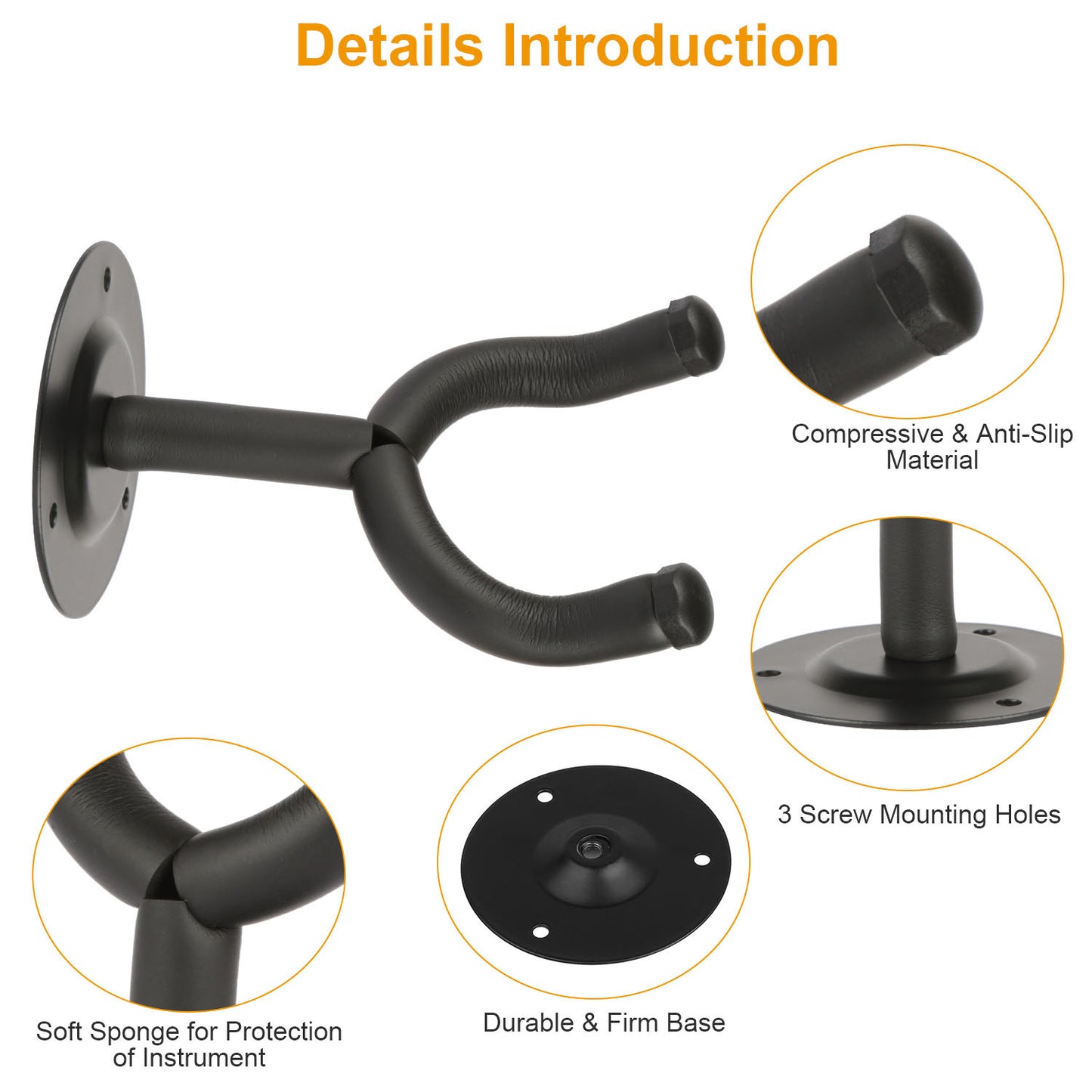 US Local Wall Mount Guitar Hanger Padded Steel Guitar Bracket Holder Hook Rack For Electric Acoustic Bass Guitars