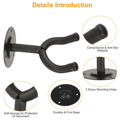 US Local Wall Mount Guitar Hanger Padded Steel Guitar Bracket Holder Hook Rack For Electric Acoustic Bass Guitars