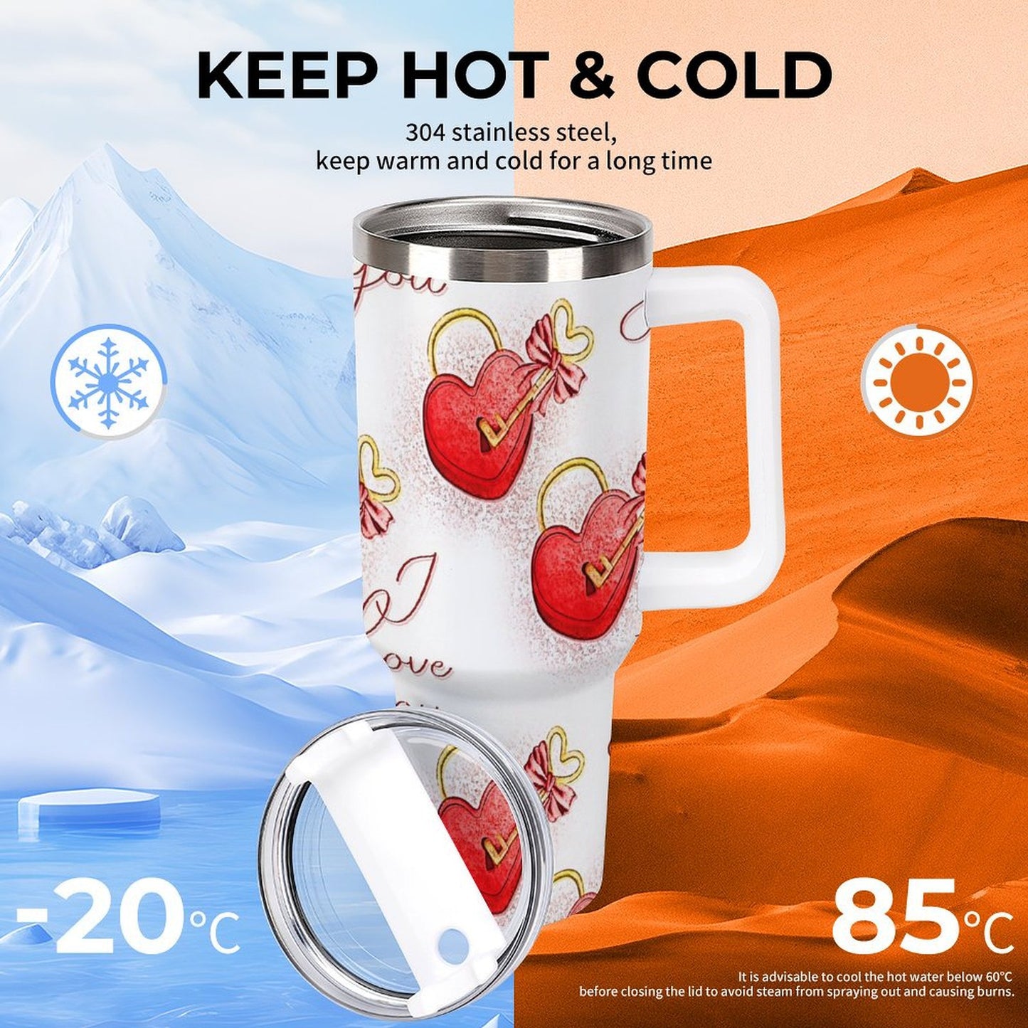 PHDT00525 POD US Local Tumbler 40oz Large Capacity Car Cup Love, Shrink, Key, Love