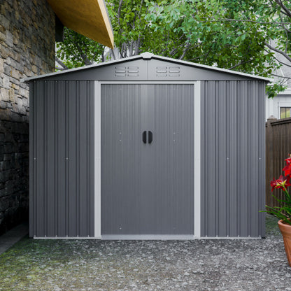 US Local 8x6 FT Outdoor Tool Storage Shed With Metal Foundation & Lockable Doors, All Weather Metal Sheds For Garden, Patio, Backyard, Lawn, Gray