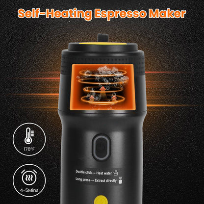 US Local 1Pc Portable Electric Espresso Machine Cordless Coffee Maker Self Heating Car Espresso Maker With Anti Dry Burn Fit For Ground Coffee NS DG Capsules For Car Camping Hiking RV Home Office