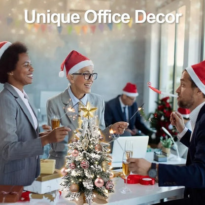 US Local 22in Tabletop Christmas Tree With Light Artificial Small Mini Red Christmas Decoration With Flocked Snow, Exquisite Decor & Xmas Ornaments For Table Top For Home & Office, Red