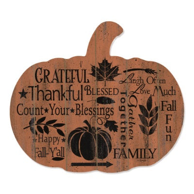 US Local Grateful By Artisan Linda Spivey Printed On Wooden Pumpkin Wall Art