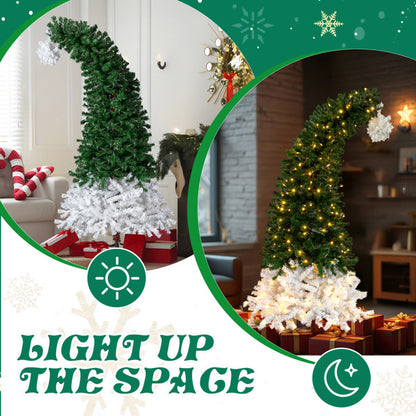 US Local 6 FT Santa Hat Style Pre-lit Christmas Tree, Hinged Artificial Xmas Tree Pine Tree With 250 Warm White Lights, 839 Branch Tips For Holiday Party Store Office Home, Green & White