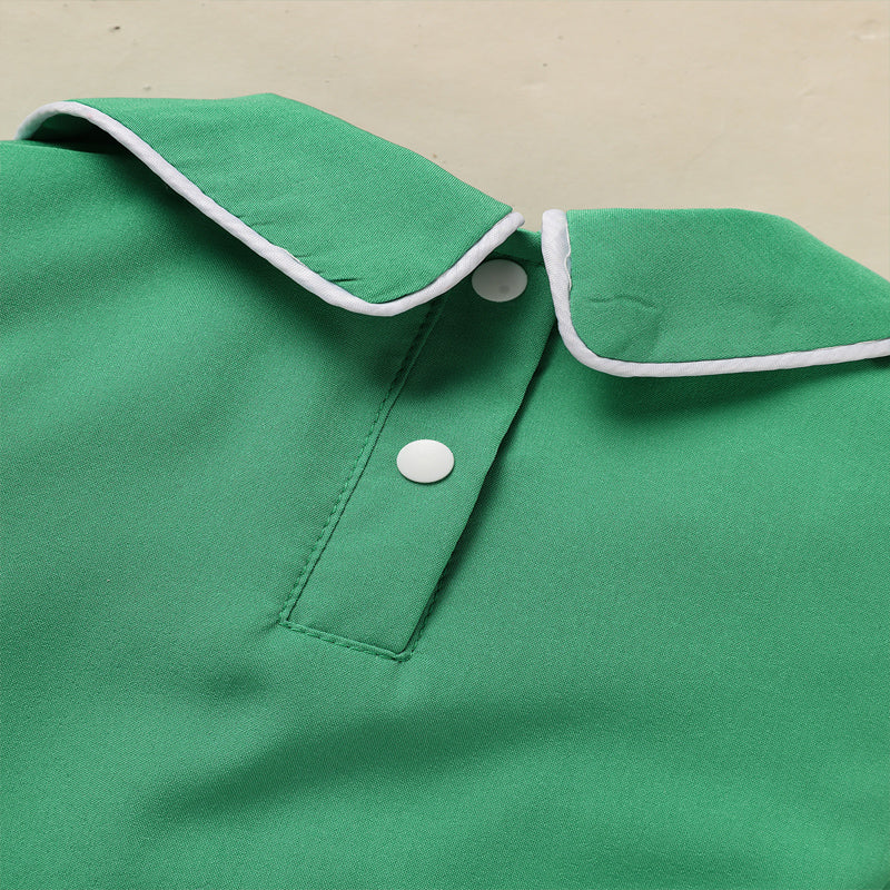 US Local Baby Green Lapel Short Sleeve Romper Clover Print Button Detail Playsuit With Snap Closure