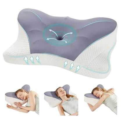 US Local Cervical Neck Pillow, Cooling Ergonomic Memory Foam Pillows  Dual Height Orthopedic Support Contour Pillow For Side