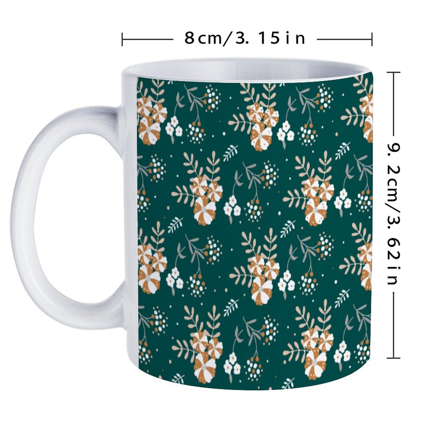 POD US Local White mug with full print, Christmas, Flowers, Green 0096