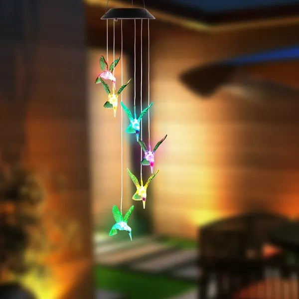 US Local LED Solar Hummingbird Wind Chime Solar String Lights 6 LEDs Color