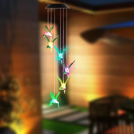 US Local LED Solar Hummingbird Wind Chime Solar String Lights 6 LEDs Color