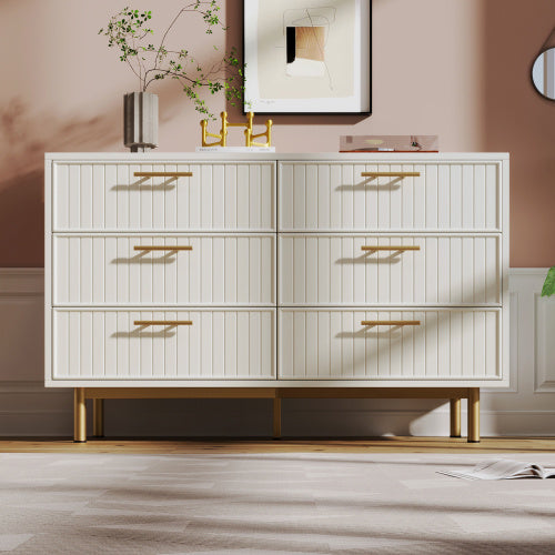 UK Local Sideboard Cabinet For Living Room, Chest Of Drawers With 6 Drawers, White, 40D X 120W X 75H CM