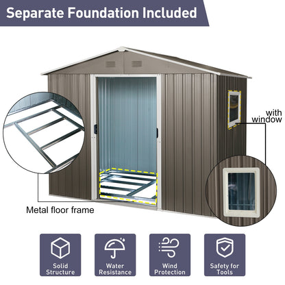 US Local 6x8ft Outdoor Metal Storage Shed With Window Grey